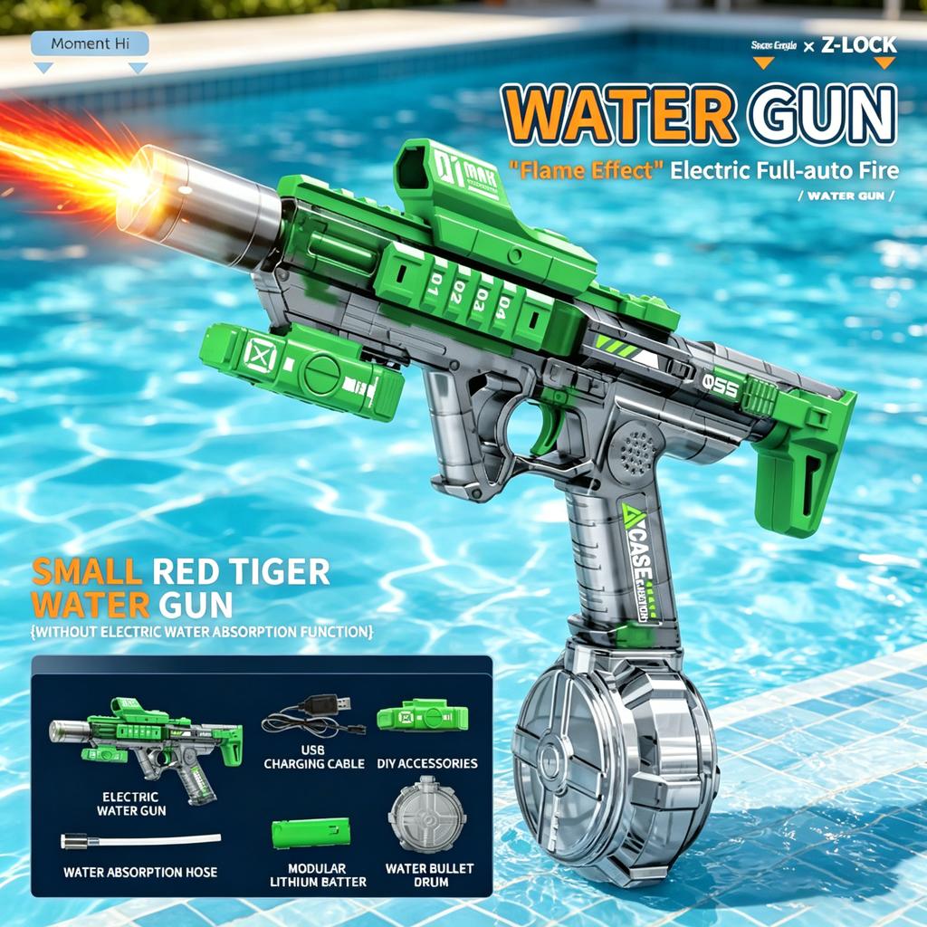 Jiaolong Flaming Electric Water Gun with LED Lights Outdoor Summer Beach Pool High Capacity Long Range Shooting Toy Party Gift