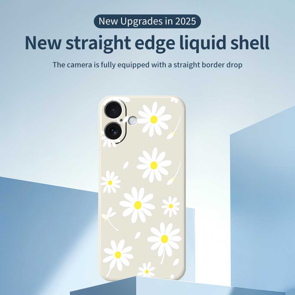 For iPhone 17 Case White Daisy Pattern Printing Straight Edge TPU Phone Back Cover