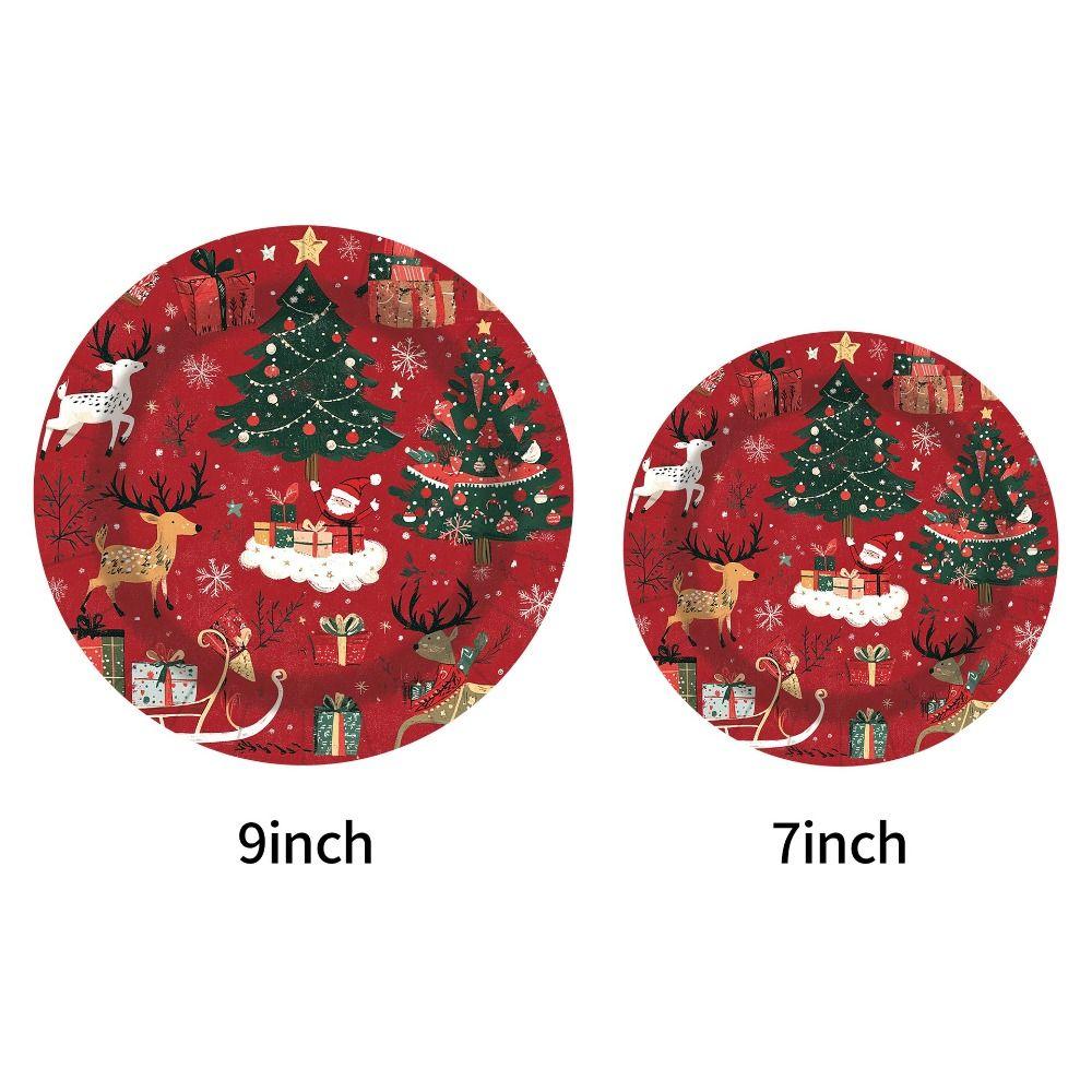 Color Printed Christmas Disposable Tableware Reindeer Design Party Dinnerware Set Venue Decoration
