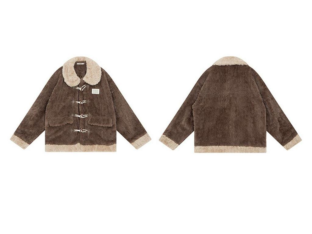 2024 Y2K Lamb Wool & Leather Mid-Length Plush Duffle Coat for Women