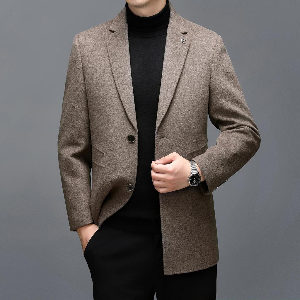 Herren Mittellanger High-End Kaschmirmantel mit abnehmbarem Daunenfutter und Anzugkragen für Herbst/Winter.