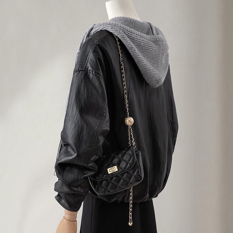 Siboosher Damen-Kapuzenjacke in Lederoptik mit 90 % Daunenfüllung