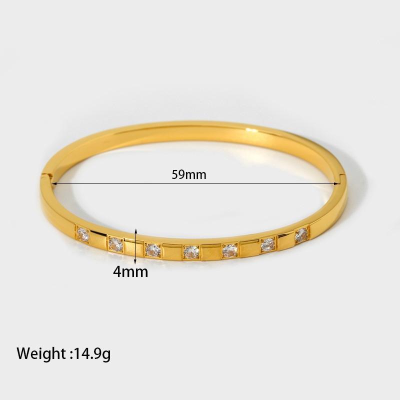 European and American Ins Simple Zircon Full Diamond Geometric Buckle Bracelet Plated with 18k Gold Stainless Steel Commuter Waterproof Jewelry Women