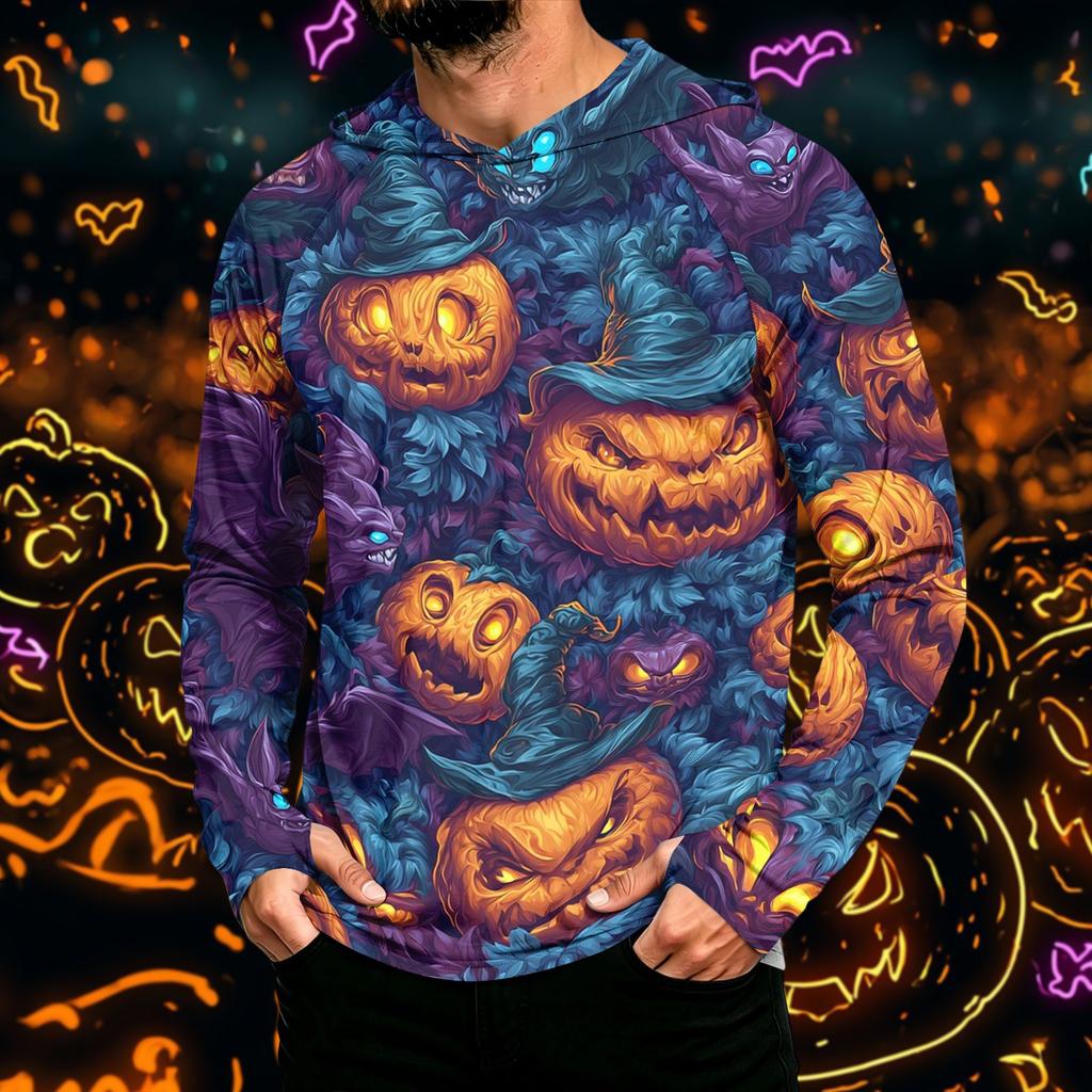 Men's Long Sleeve Hoodie with Sun Halloween Print Pullover