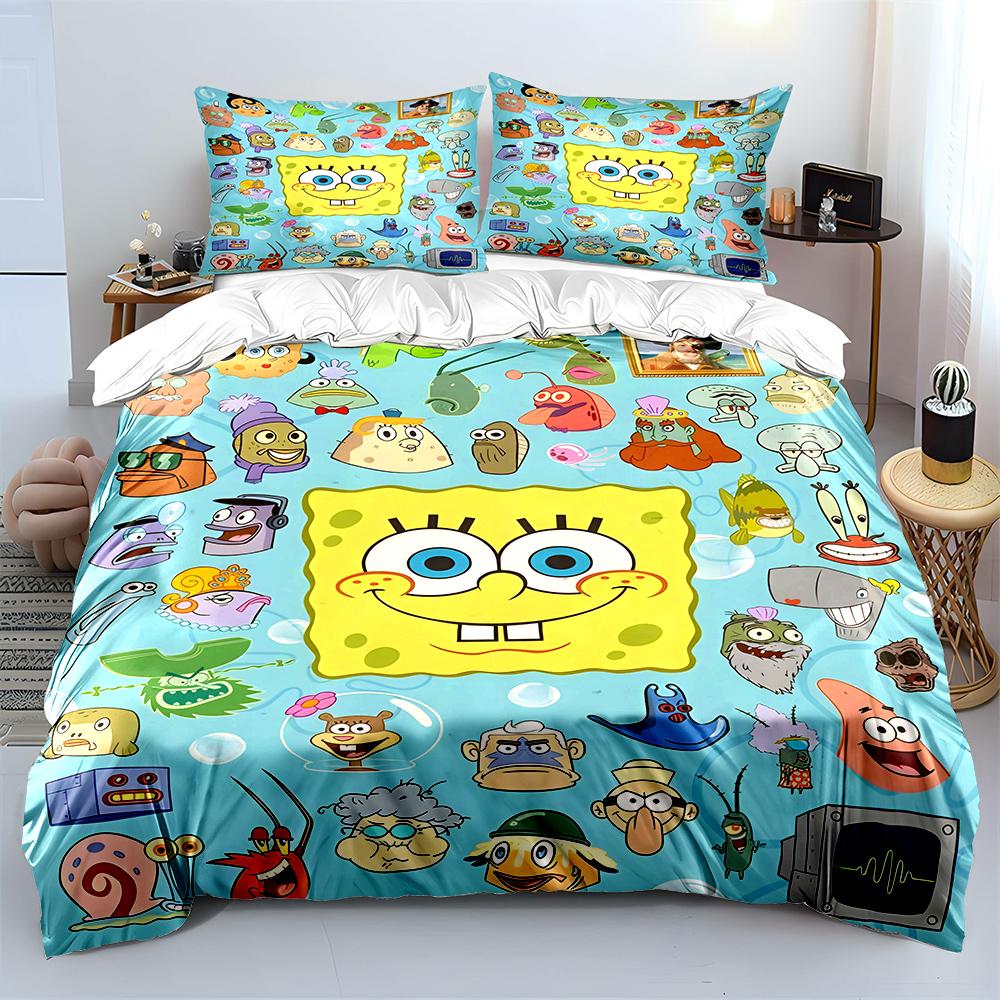 3PC Cartoon SpongeBob Printed Bedding Set for Kids Boys Girls New 3d Printed Bed Cover Duvet Cover Pillow Case Bedroom Decor