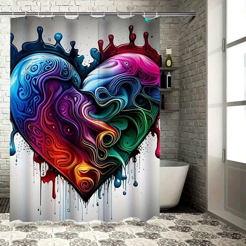 Abstract Dripping Heart Shower Curtain - Waterproof, Mildew-Resistant, Machine Washable for Artistic Bathroom Decor