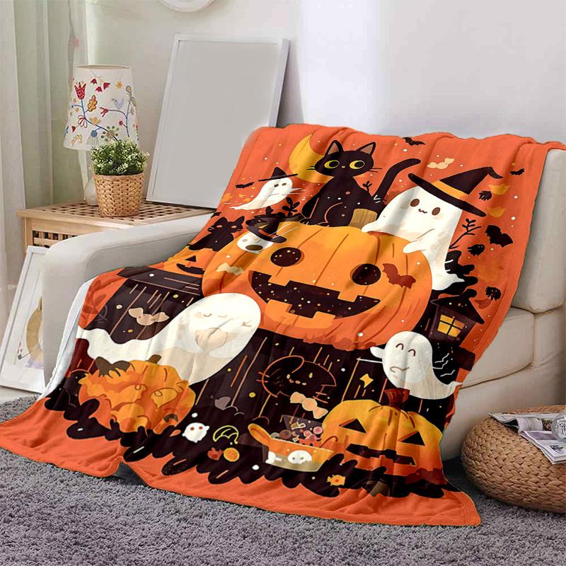1pc Cats & Ghosts & Pumpkins Halloween Blanket  Seasonal Universal Home Decorative, Living Room, Travel, Camping, Car Blankets