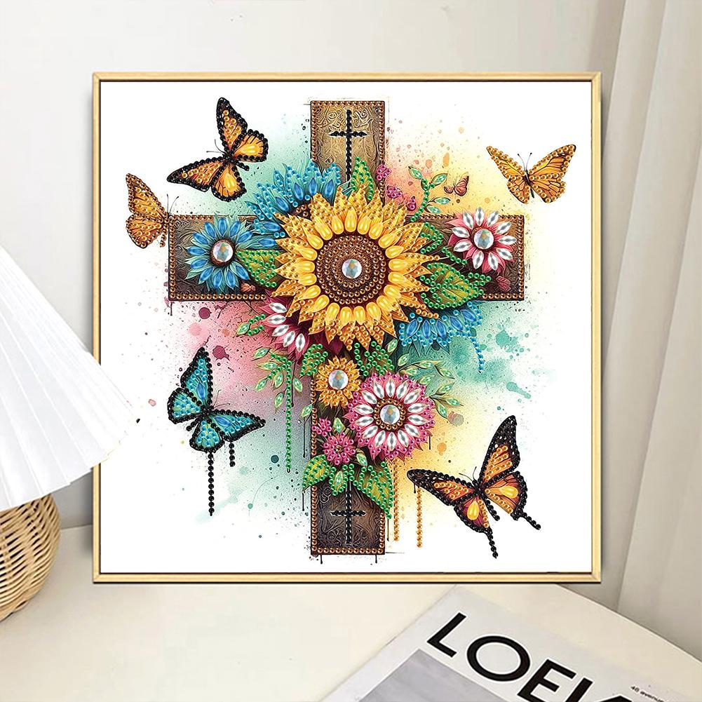 5D DIY Partial Special Shaped Drill Diamond Painting Kit Cross Decor30x30cm