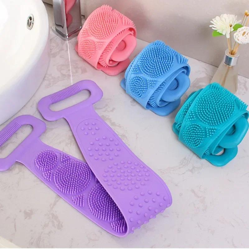 Silicone Back Scrubber Soft Loofah Bath Towel Bath Belt Body Exfoliating Massage Suitable For Shower Body Cleaning Bathroom Shower Strap Decor