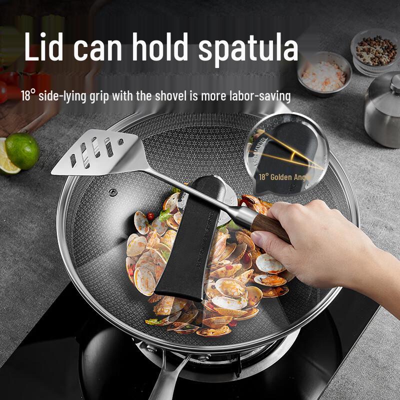 Chu Da Huang 32cm 304 Stainless Steel Honeycomb Non-stick Wok
