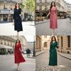 Elegant European & American Plus Size Pleated Dress: Waist-Cinching, Slimming, with Stylish Drill Details.