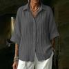 Women's Cotton Linen Loose Fit Color Single Breasted Casual Button Down Shirt for Commute