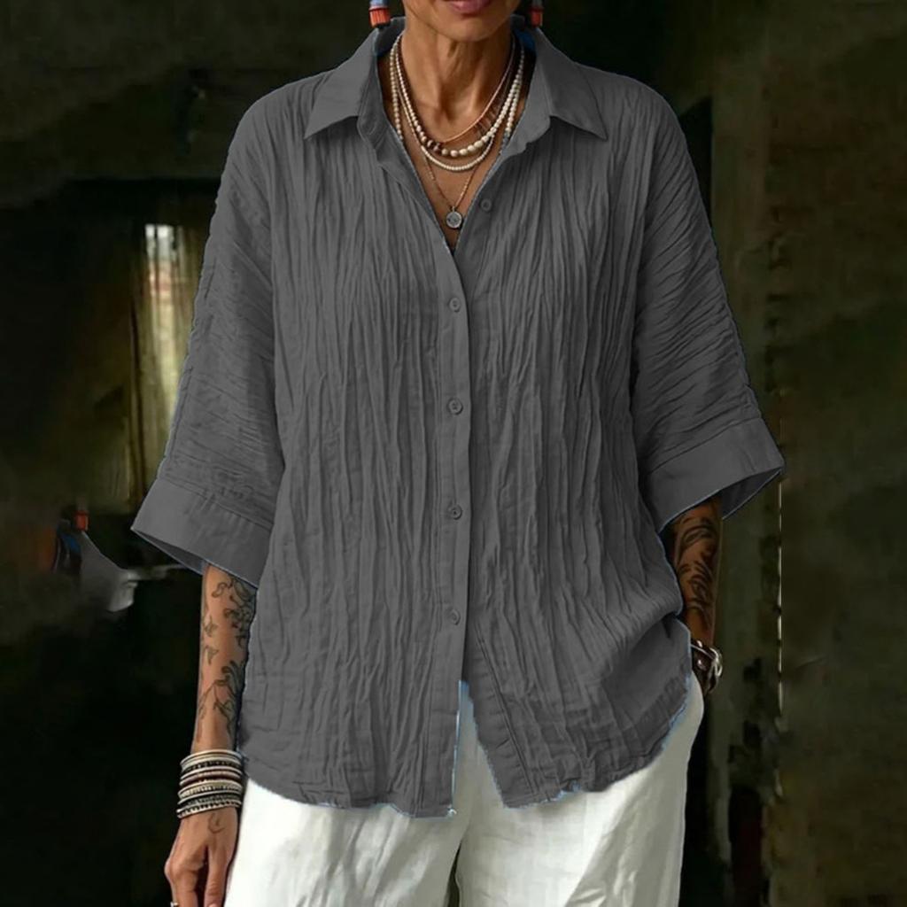 Women's Cotton Linen Loose Fit Color Single Breasted Casual Button Down Shirt for Commute