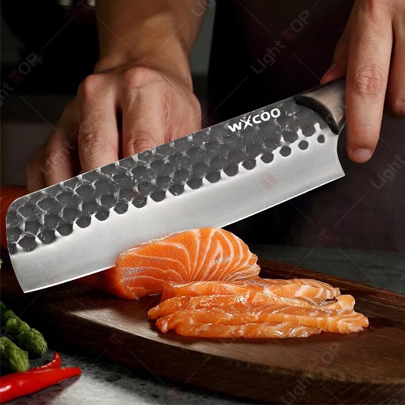 Professional Kitchen Knife Set Japanese Santoku knife Meat Cleaver Fruit Slicing Cooking Chef Knife Wooden Handle Utility Knife