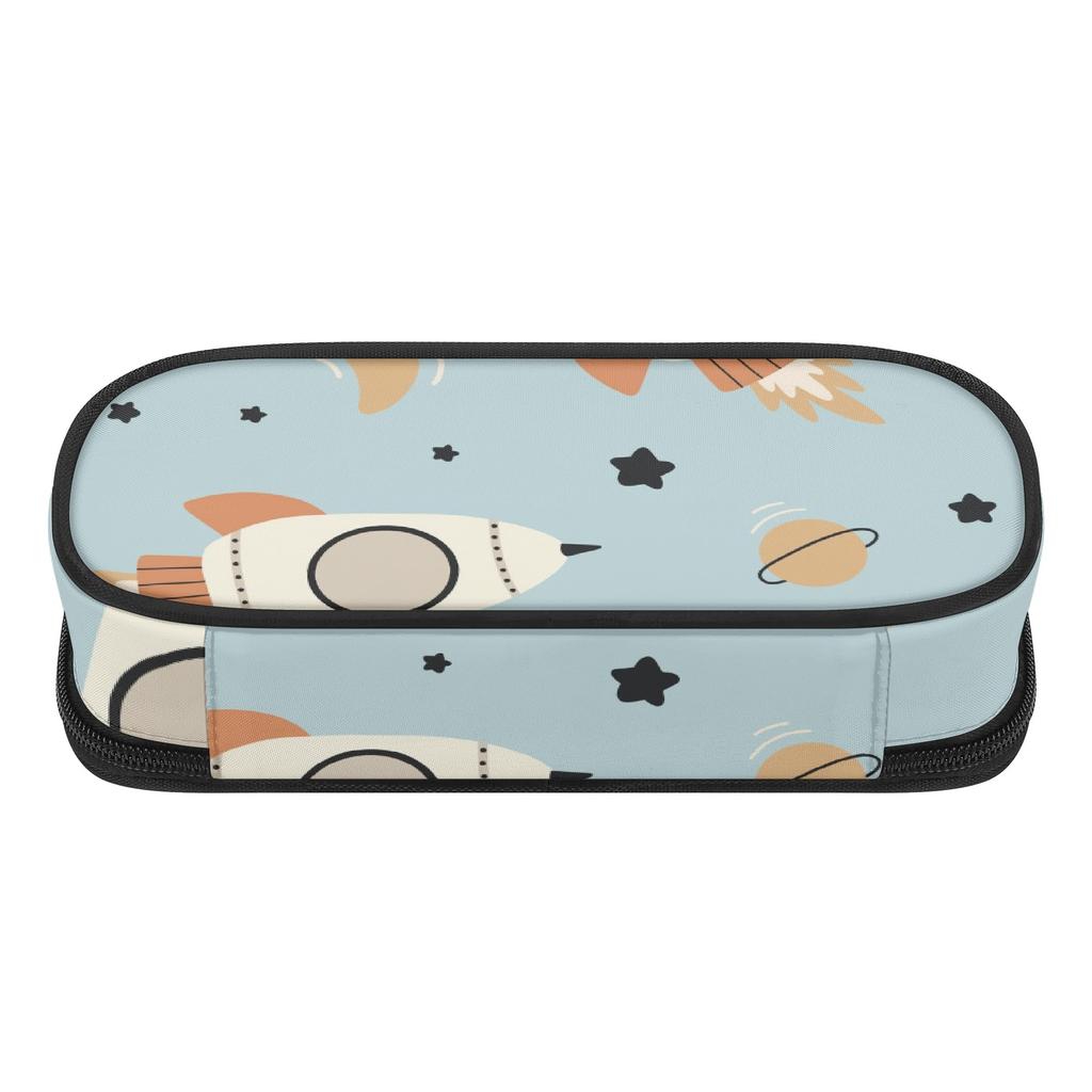 School Pencil Case Printed 300D Polyester Easy Open Zipper with Main Pocket Mesh Layer and Removable Pen Divider for Students