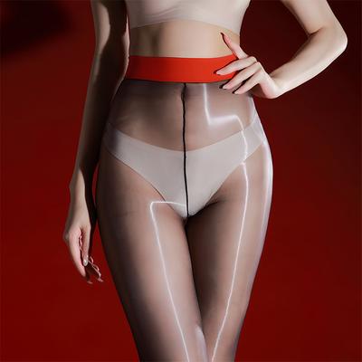 Sexy Women'S Smooth Sheer Pantyhose Oil Shiny Ultra-Thin Tights For Summer Red Top High Waist Hosiery Stockings Open Crotch