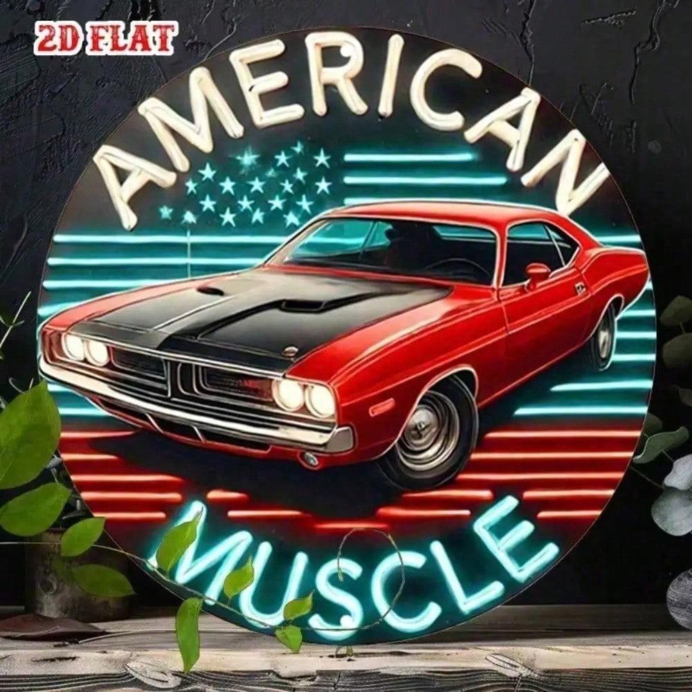 Metal Poster Retro Vintage Neon Muscle Car Wall Art Garage Decor