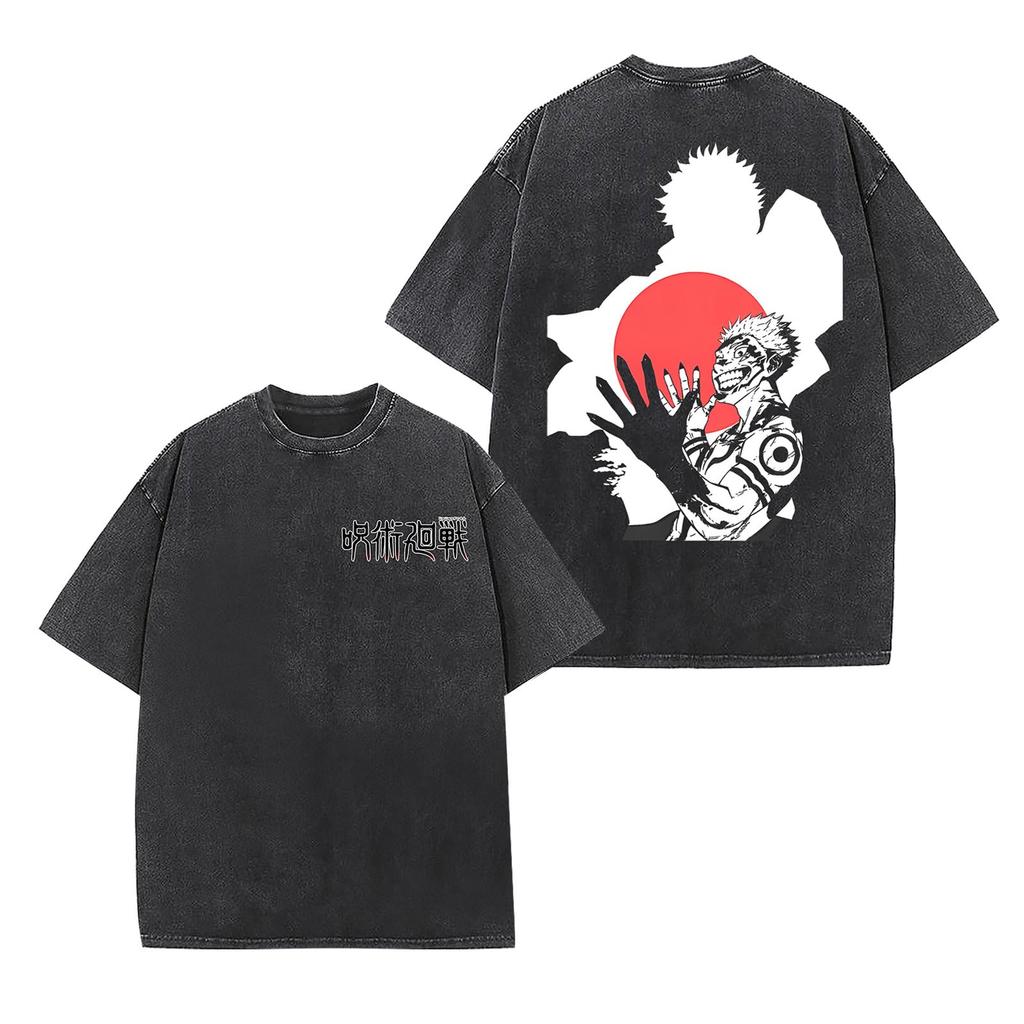 Anime Jujutsu KaisenGojo Satoru Graphic Tee Men Manga Oversized T-shirts Washed Cotton T Shirt Harajuku Male Vintage Tshirt