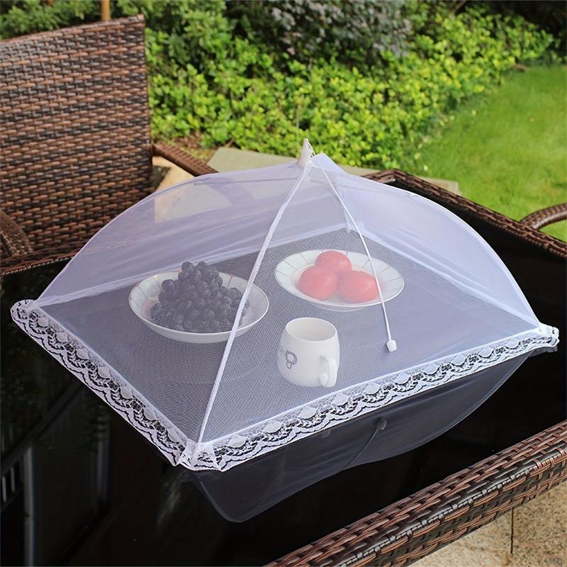 Foldable Mesh Table Cover - Large White Fly & Mosquito Proof Food Cover for Home Kitchen, Dining Table, Outdoor Camping Picnic 100-60cm