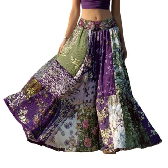 

Maxi Skirt High Waisted 3D Floral Print Large Hem Long Skirt Bohemia Style Summer Slimming Skirt Work Leisure Daily Wear S A