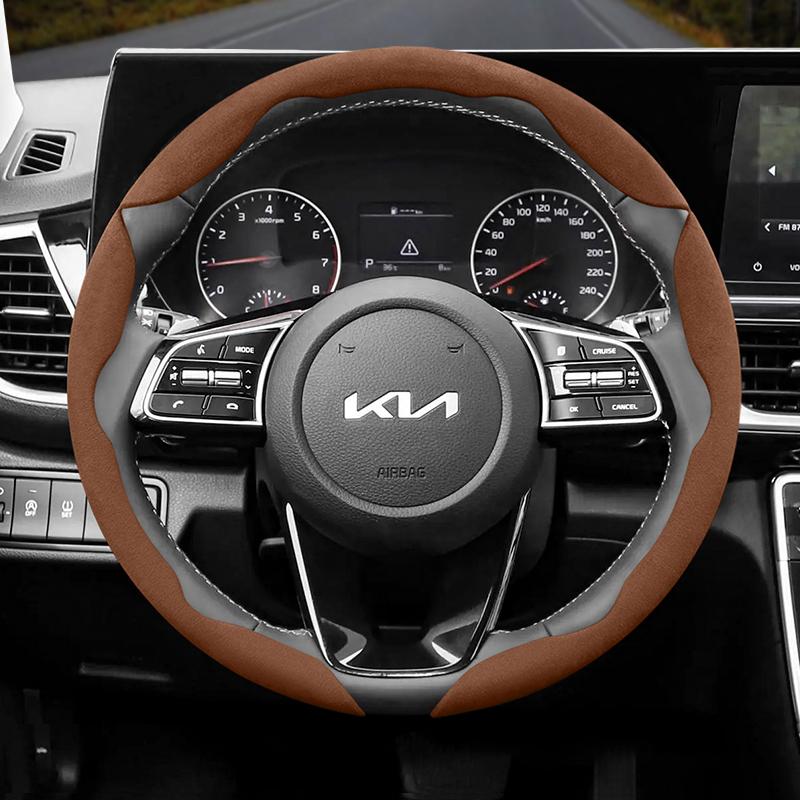 Suitable for Kia Anti-Slip Buckle Segmented Suede Steering Wheel Cover Suitable for Ceed Jd Picanto Sportage 3 Rio 4 Ev3 Cerato 2 Stonic Xceed Morning