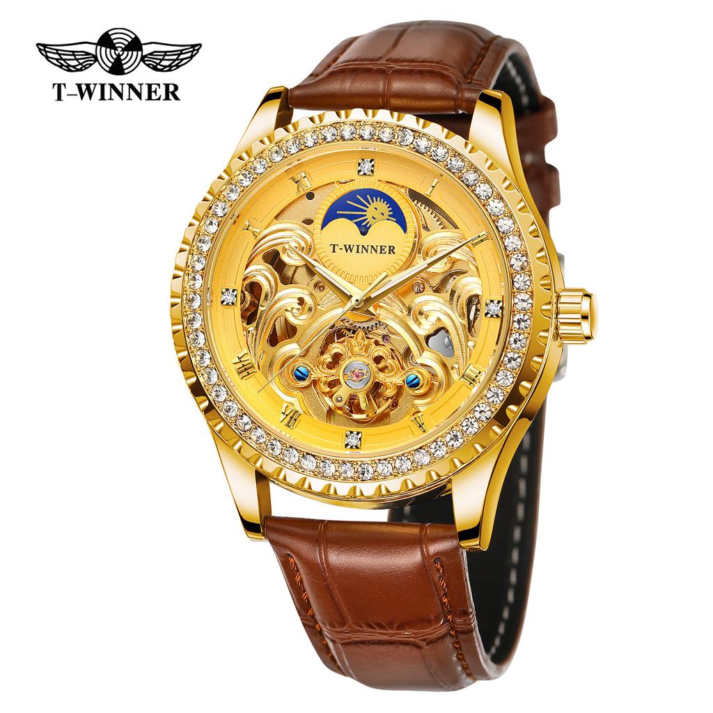 T-Winner Hollow Men'S Automatic Mechanical Watch Watc Belt Mechanical Watch