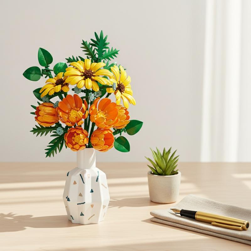 Sonnenblumen-Strauß Baustein ewige Blume Wohnzimmer Dekoration Spielzeug MOC Valentinstags- und Weihnachtsgeschenk
