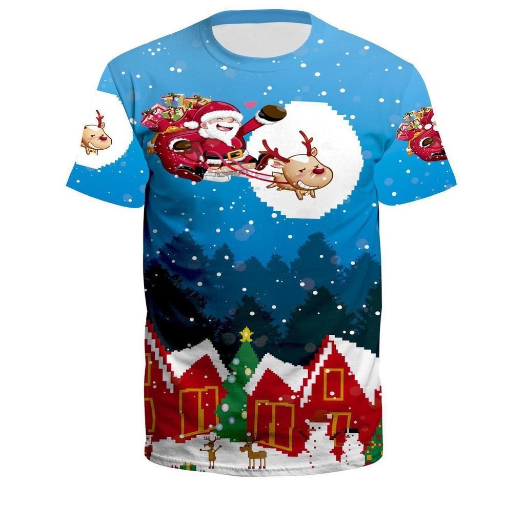 3D digital printed men's and women's short sleeved T-shirts with Christmas patterns 3D printed T-shirts