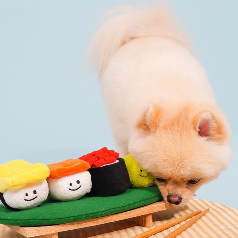 Plush Sushi Set Dog Chew Toy Teething Puppies - Interactive Snack Hiding Scent Tracking