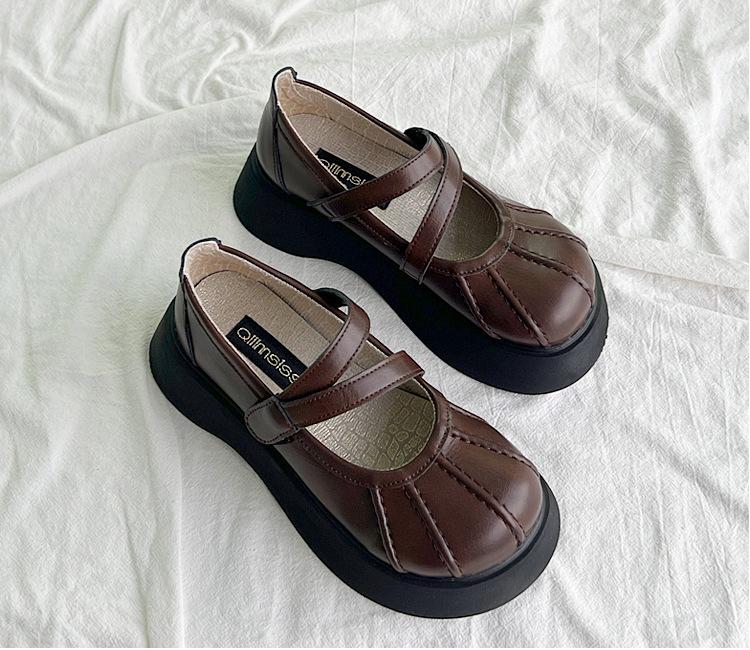 

Модные однотонные туфли Мэри Джейн на толстой подошве, новая осенняя коллекция 2025, уличная обувь на липучках, нишевая повседневная обувь 40