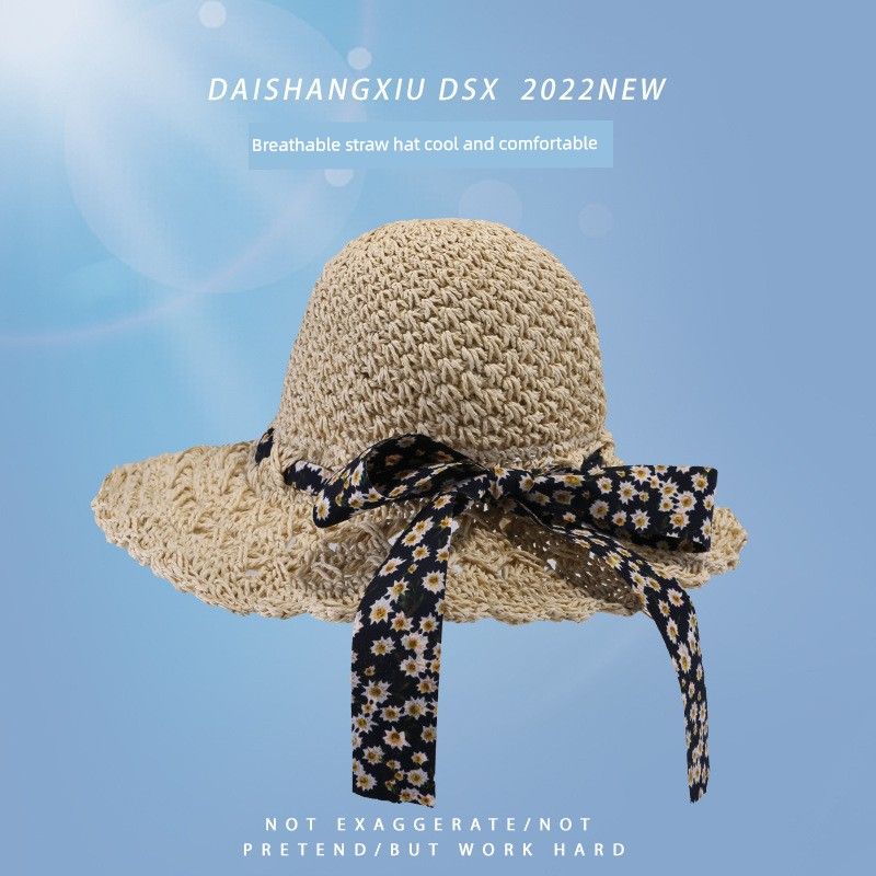 

Straw Hat Women s Summer Sun-Proof All-Matching Sun Hat Outdoor Travel UV Protection Foldable Sun Hat Fashion Hat C1053 Straw Color Bows Straw Hat Beige M(56-58cm)
