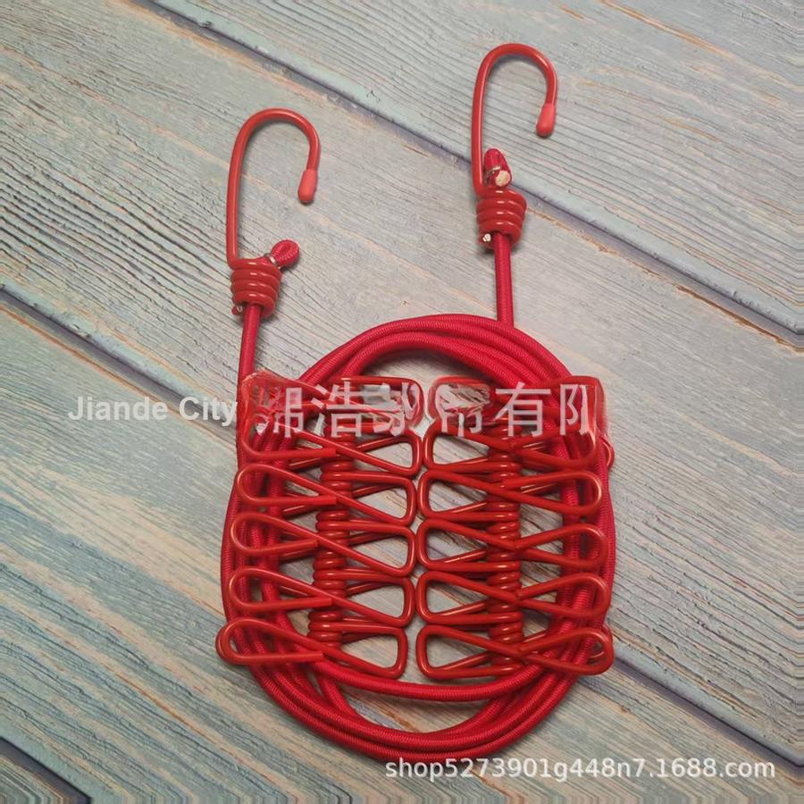 

Portable Outdoor Clothesline Travel Home 12 Clips Windproof Sun Drying Rope Colorful Elastic Rope 180-320cm красный