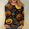 Women's long-sleeved loose-necked Halloween print casual top, suitable for holiday parties
