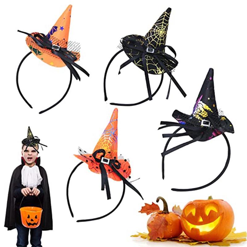 Elegant Halloween Witch Hat Headband With Spider Web Lace And Pumpkin Design
