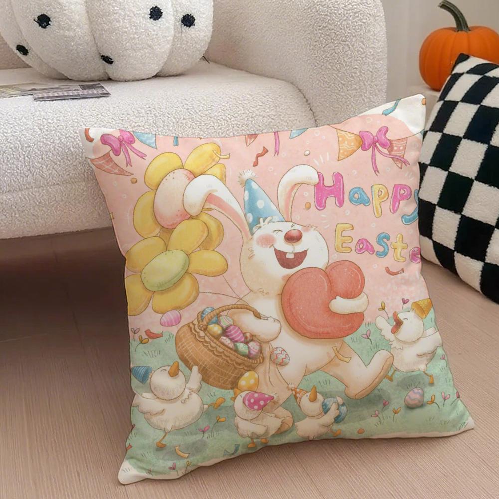 Religious Global Holiday Art Easter Rabbit Cushion Cover Throw Pillow Cover Hidden Button Durable Polyester Chair Cushion