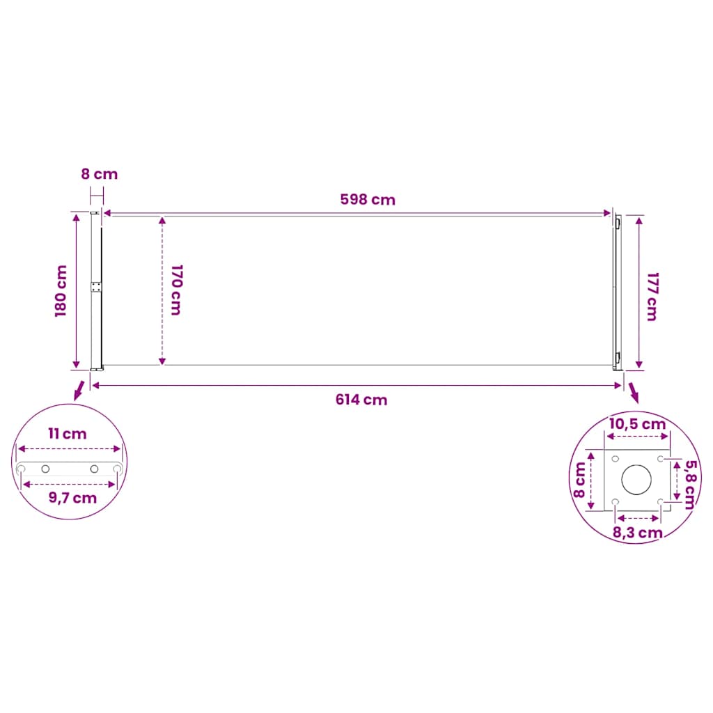 Side Awning Retractable 180 x 600 cm Gray