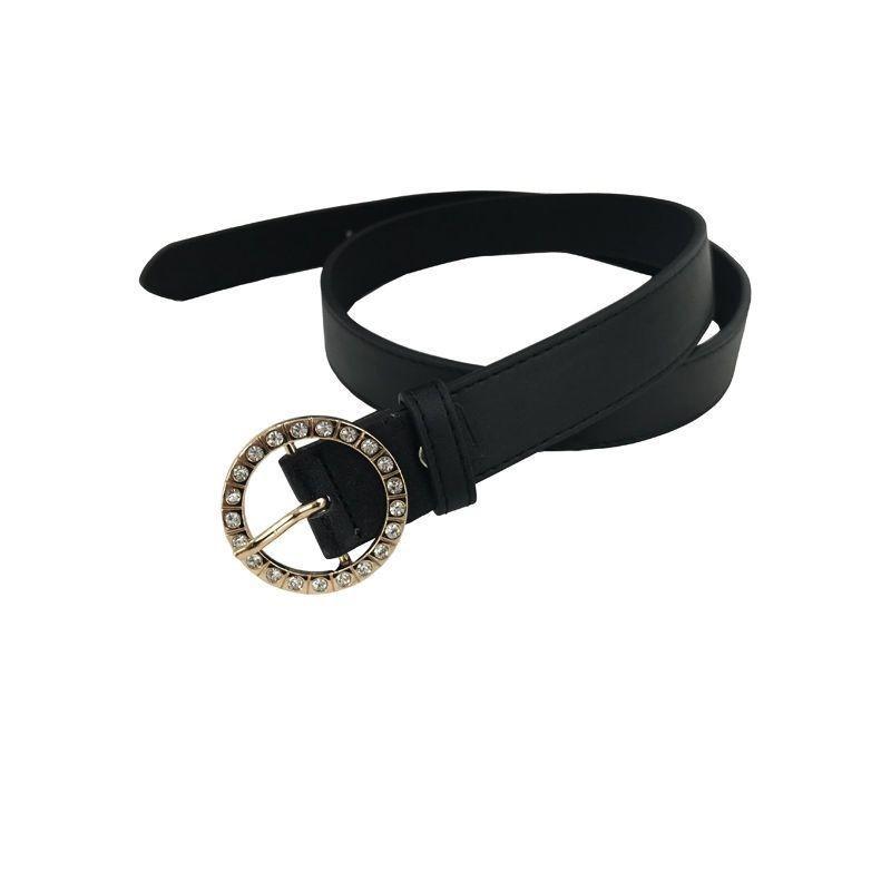 Elegant Rhinestone Round Buckle Women's Waist Belt Perfect For Fashionable Student Style