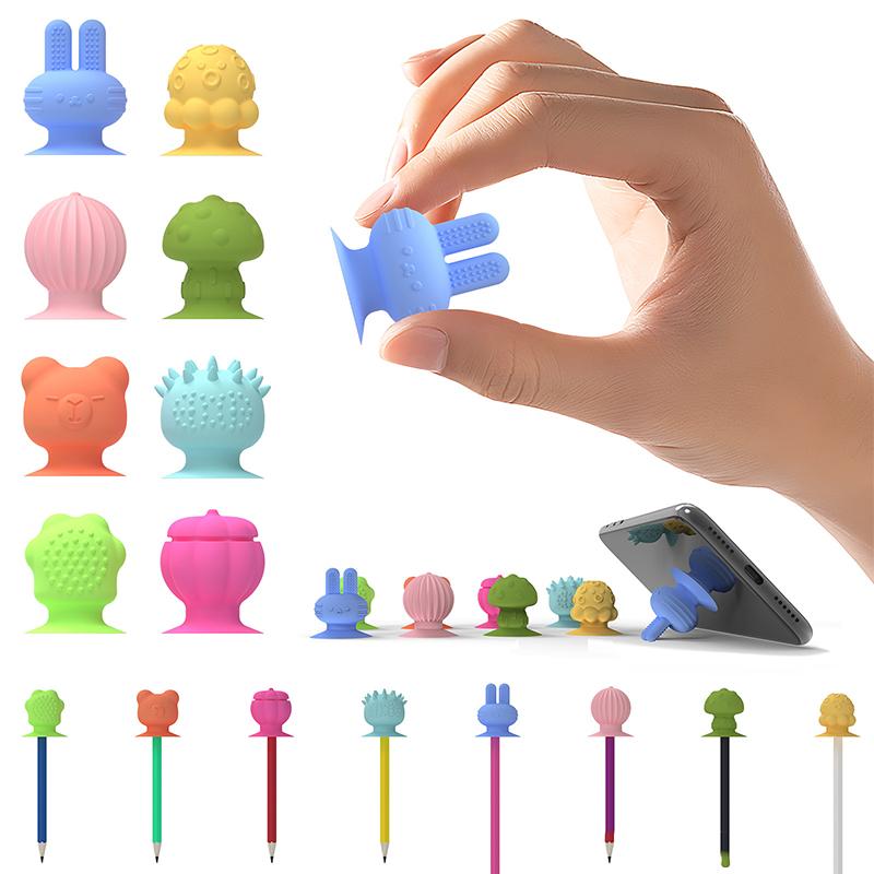Cartoon Textured Suction Cup Sensory Stone Autism Anxiety Relief Pen Cover Fidget Toys For Kids Gifts Classroom Prizes