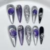 10 Pcs Blue Press On Nails Long Almond Shape With Rhinestone Design Stylish Acrylic Fake Nail Tips Set For Women