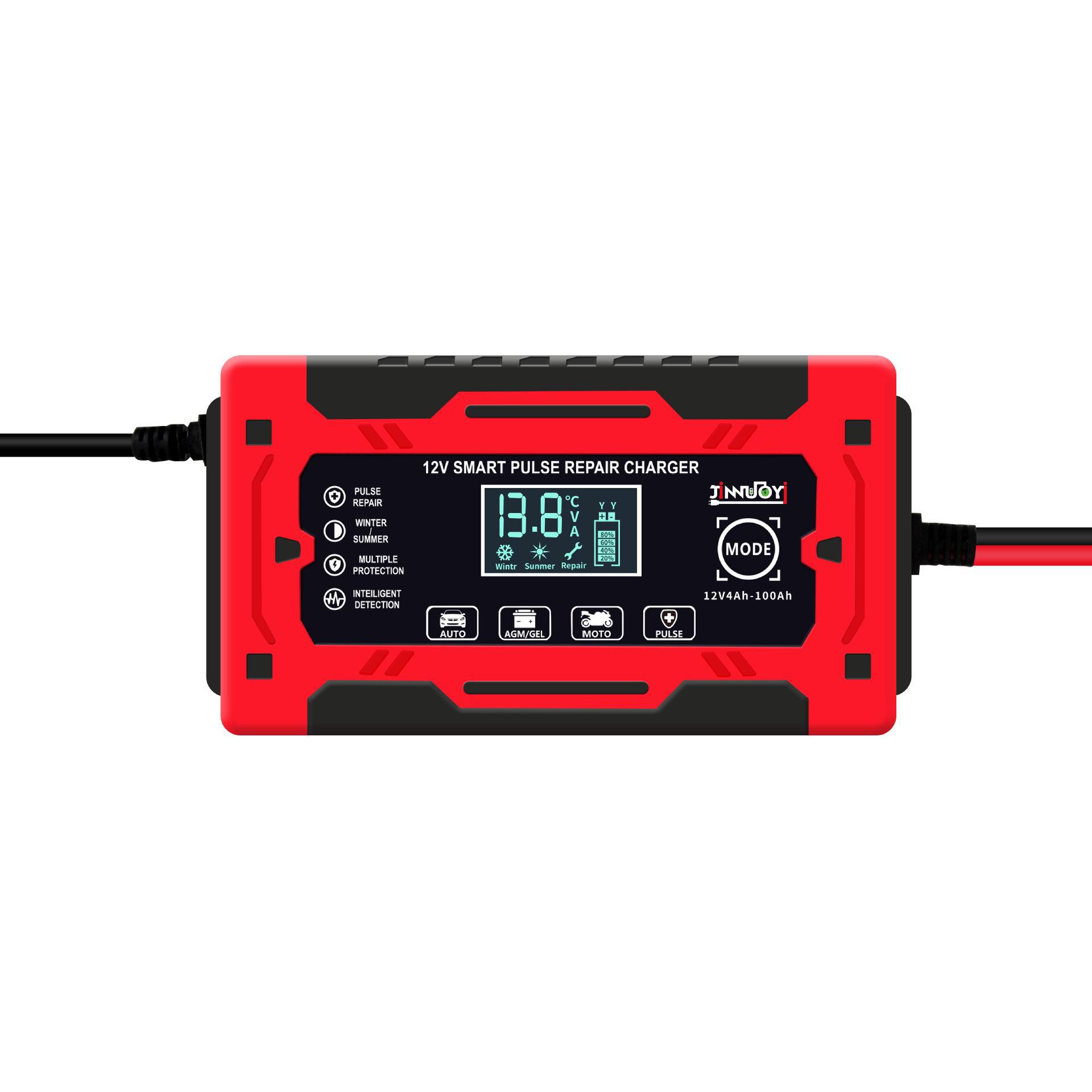 

12 В интеллектуальное зарядное устройство для мотоциклетных аккумуляторов с функцией импульсного ремонта - универсальное свинцово-кислотное зарядное устройство Australian Standard красный