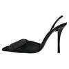 Satin Bow Detail Pointed Toe Slingback High Heels Black Women 13235210040