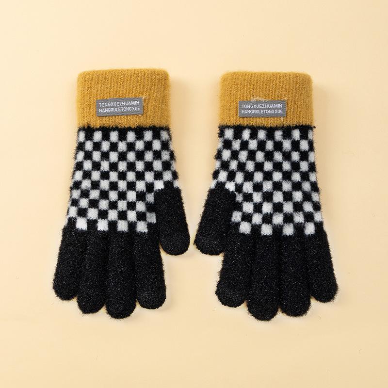 

Winter Women s Thermal Gloves Knit Wool Student Outdoor Sports Cycling Windproof Five-Finger Touchscreen Gloves чорний