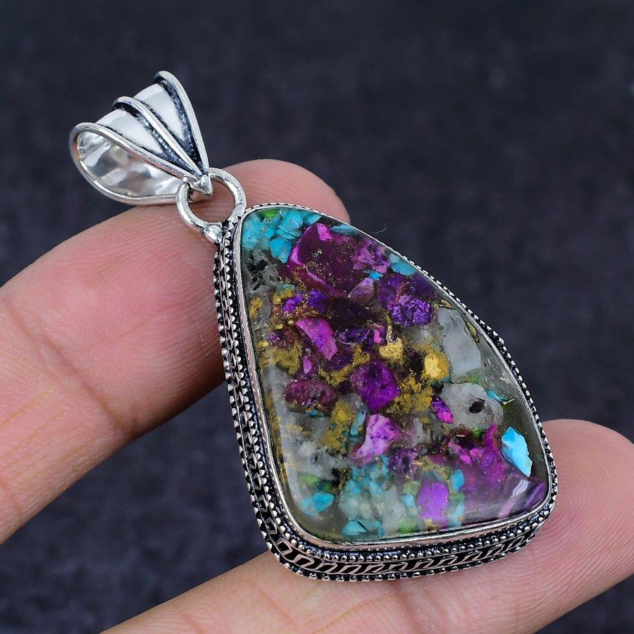 Spiny Oyster Gemstone 925 Sterling Silver Jewelry Pendant 2.21"