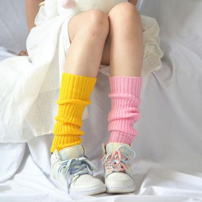 Women Socks Color Matching Knee Protective Long Style Knitted Thicken Leg Socks for Outdoor