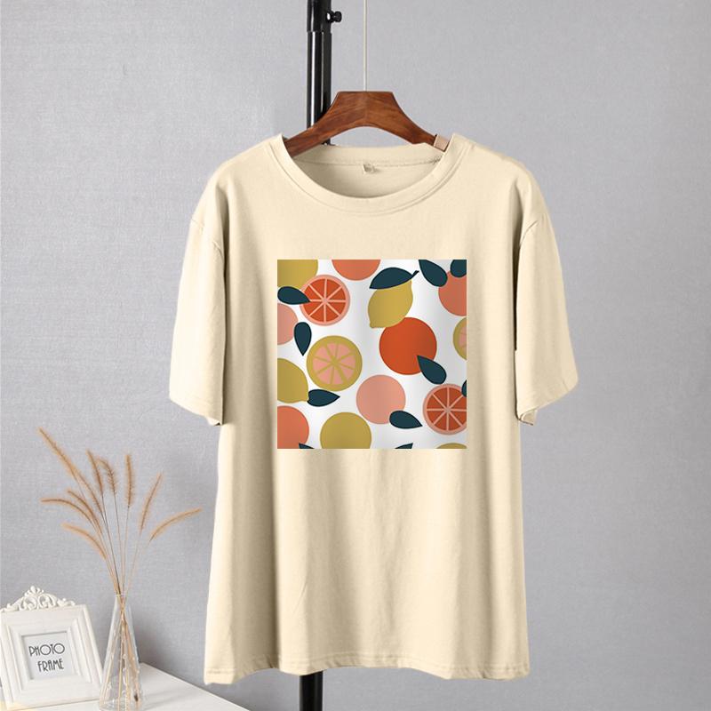 Shellsuning Casaul Kawaii Fruit Printed T Shirt Women Loose O Neck Short Sleeve Base Tees Female Simple Cotton Trendy White Tops