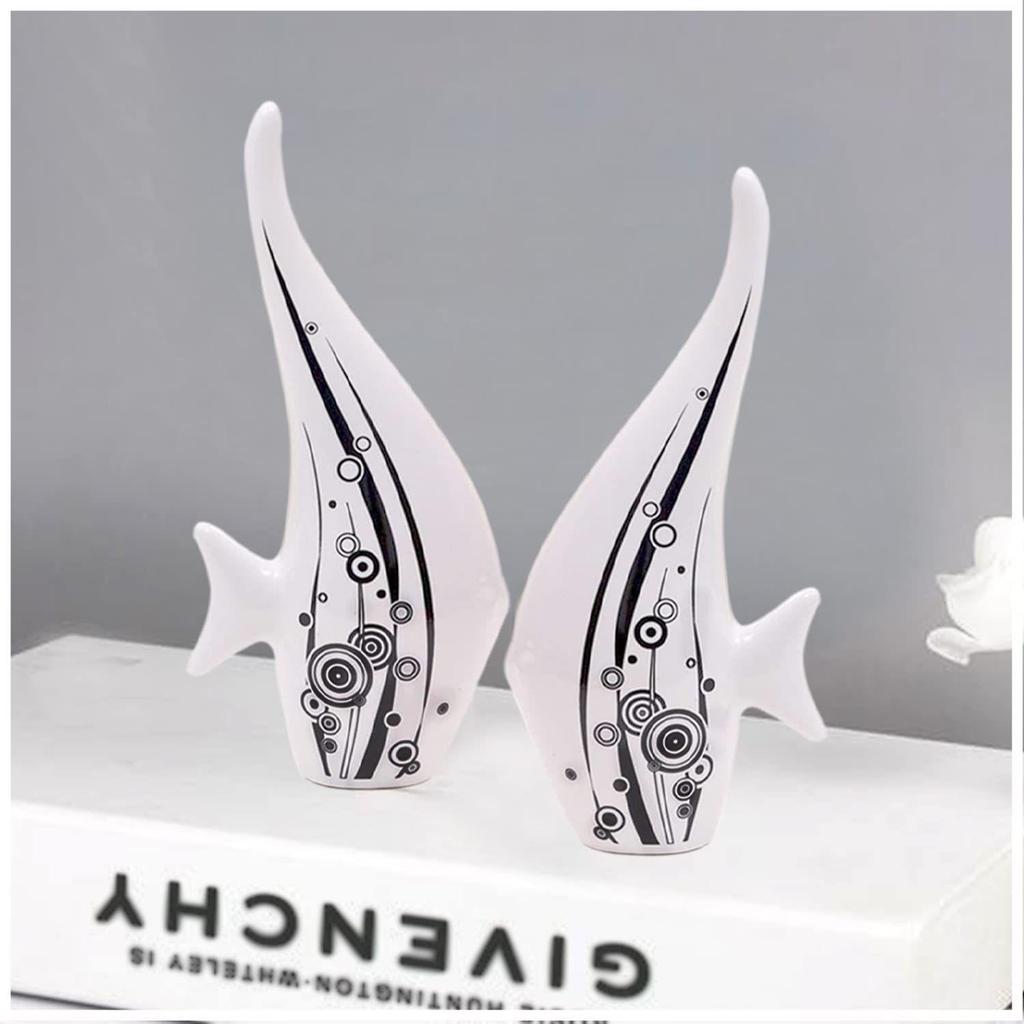 Modern Minimalist White Bubble Fish Art Figure | Beautiful Home Decor- (Set of 2 Pc)