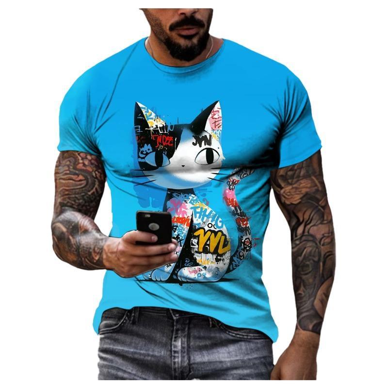 Cute Cat Cartoon Pattern Unisex T Shirt Summer Fashion 3D Printed XXS