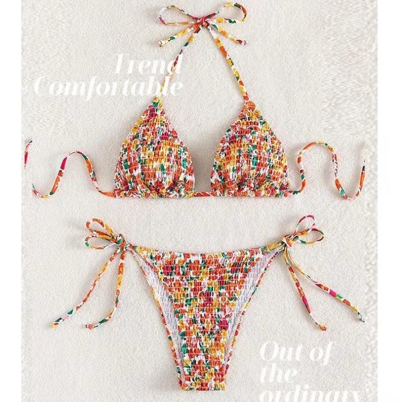 Sexy Floral Print Halter Bikinis Sets Biquini High Waist Thong Swimsuit Swimwear Biquini Conjunto De Bikini Tankini Beachwear