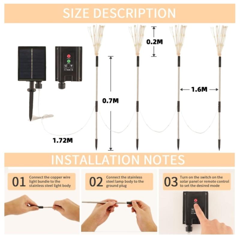 [Kaufe 1, erhalte 4] Solare Feuerwerksleuchten für den Außenbereich, wasserdicht, mit 8 Beleuchtungsmodi, Weihnachts-Hof-Festival-Party-Licht