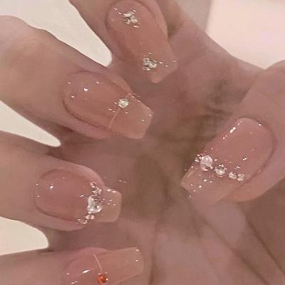 24Pcs/Set Quick Nails Drill White Lines False Nials Sticker Wearable Waterproof Manicure Finished Nails